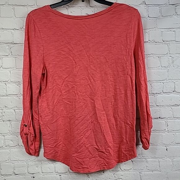 Chico's Ultimate Tee Revi Roll-Tab Slub Knit Top Party Punch Women's Coral Shirt - Picture 9 of 9